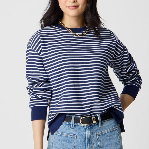 J. Crew Factory Tops - J. Crew Antique Navy/White Striped Crewneck Pullover Sweatshirt/NWT/XL